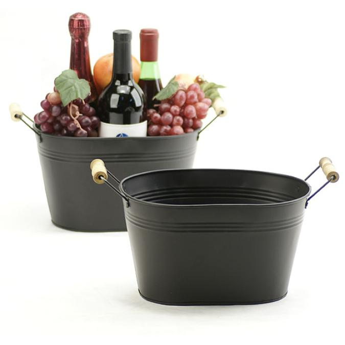 Black Oval Basket with Wood Handles