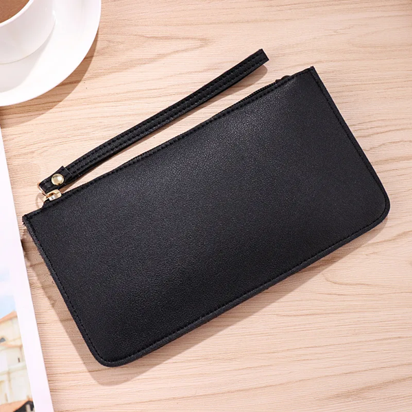Black Pu Leather Zipper Wallet