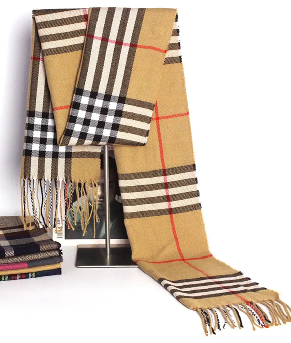 Tan Stripes Plaid Imitation Cashmere Patchwork Winter Scarves
