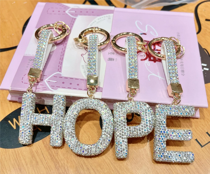 Initial Rhinestone Keychain Purse Charm
