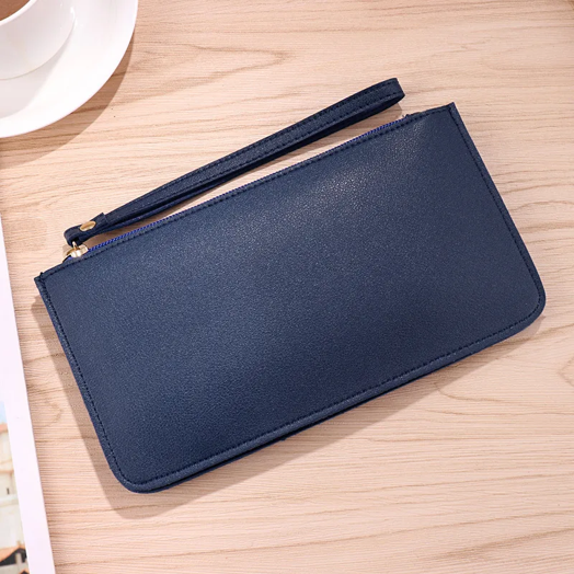 Navy Pu Leather Zipper Wallet