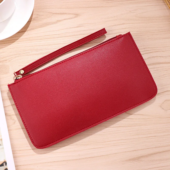 Red Pu Leather Zipper Wallet