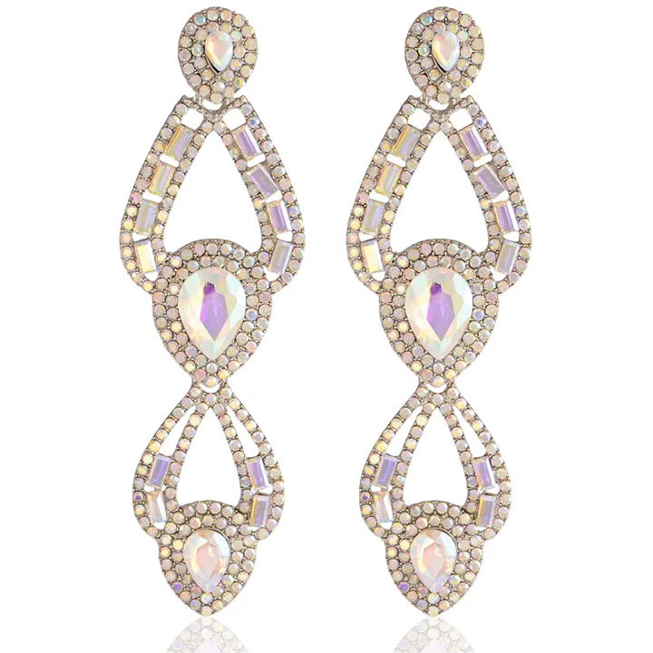 Drop-Shaped Exaggerated Long Rhinestones Earrings - Iridescent
