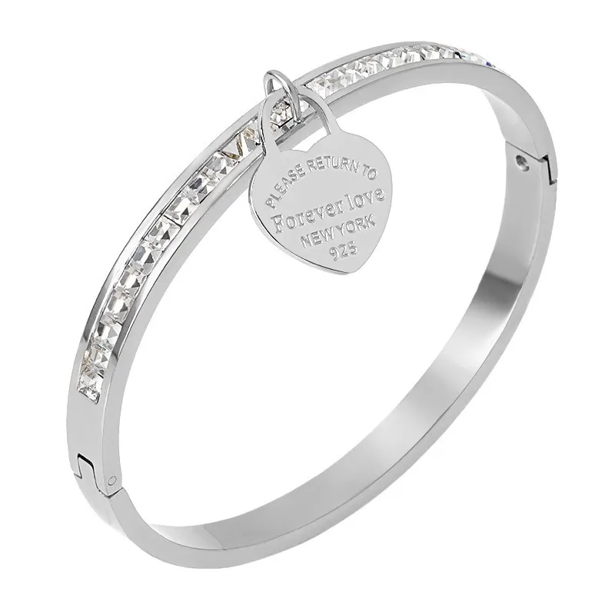 Gold Plated Rhinestone Heart Shape Stainless Steel Bracelet