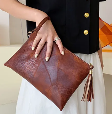 Brown Pu Leather Clutch