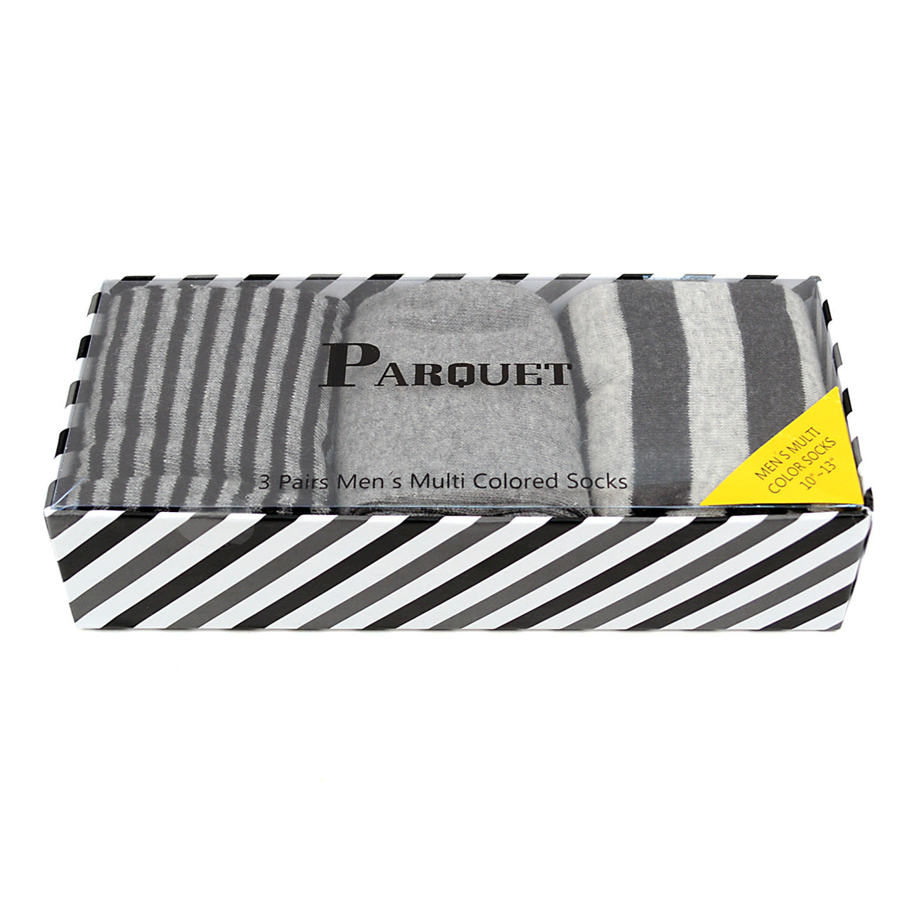 Fancy Multi Colored Socks Striped Gift Box (3 Pairs in Box) - Gray