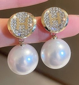 Luxurious Geometric Alloy Inlay Rhinestones Pearl Drop Earrings