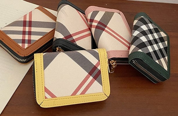 Leather Stripe Fashion Square Zipper Card Holder