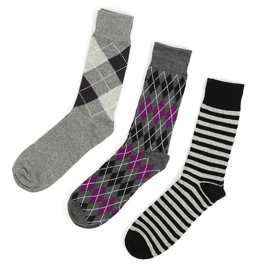 Fancy Multi Colored Socks Striped Gift Box (3 Pairs in Box) - Purple
