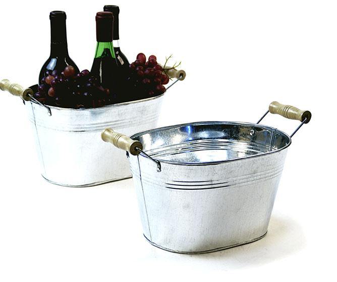 Silver Oval Tub with Wood Handles - Build Your Baskets