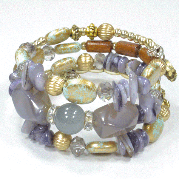 Stone Embellished Wired Bracelet - Gray
