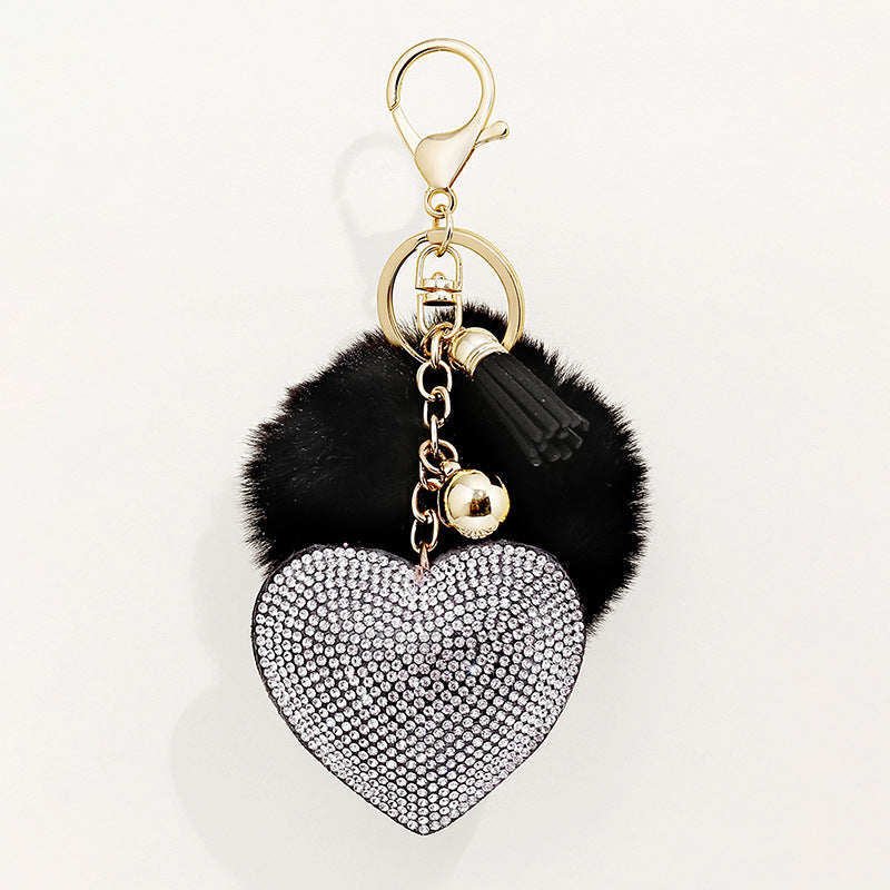 Black and White Heart Rhinestone Purse Charm Keychain