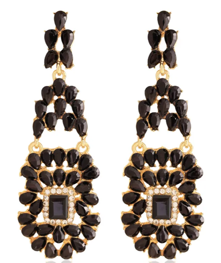 Classic Style Water Droplets Inlay Alloy Zircon Drop Earrings BLACK