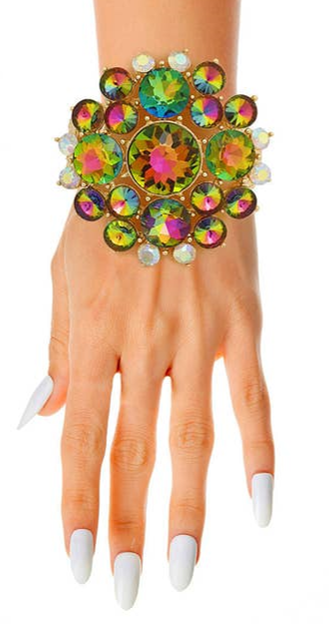 Pink Green Round Crystalc Chunky Cuff