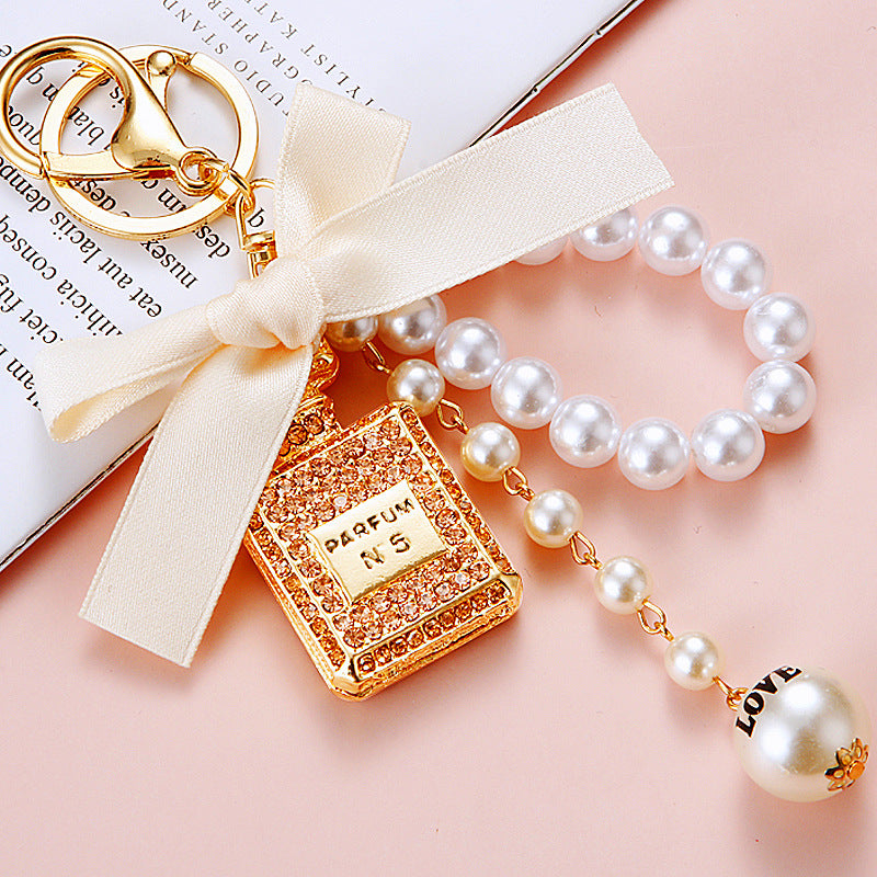 Pearl Perfume Bottle Purse Charm Keychain