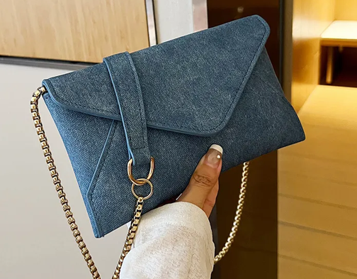 Denim Classic Style Square Envelope Bag Shoulder Chain Bag