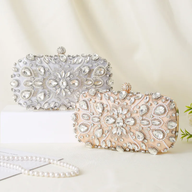 Evening Clutch Bag Diamond Embellished Square - SILVER ONLY