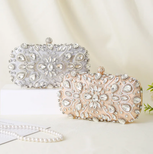 Evening Clutch Bag Diamond Embellished Square - SILVER ONLY