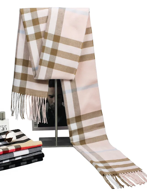 Beige Stripes Plaid Imitation Cashmere Patchwork Winter Scarves