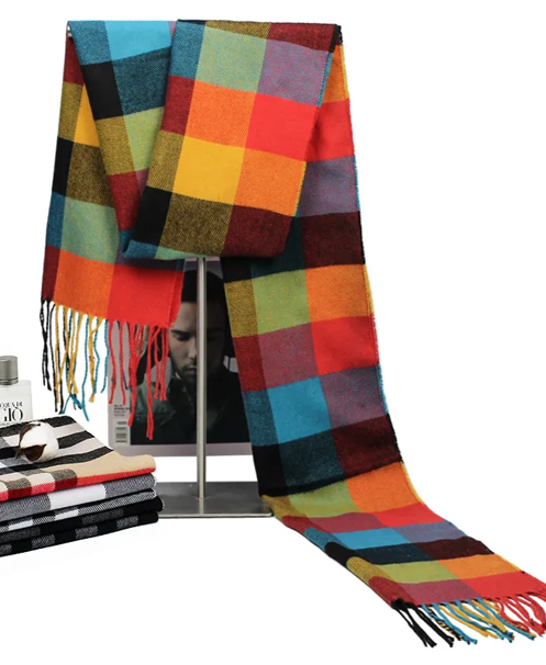 Color Blocks Plaid Imitation Cashmere Patchwork Winter Scarves