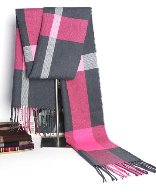 Pink and Gray Plaid Imitation Cashmere Patchwork Winter Scarves