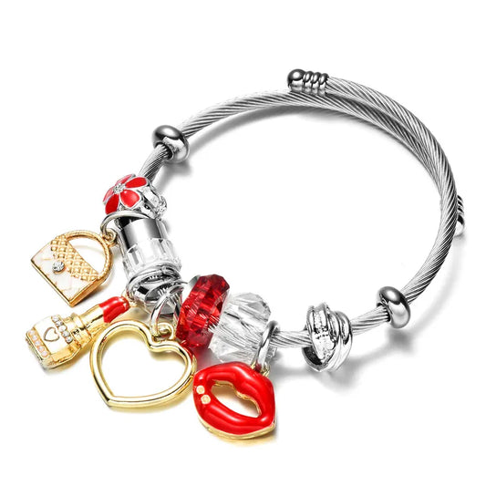 Fashion Heart Shape Titanium Steel Inlay Zircon Bangle Bracelet