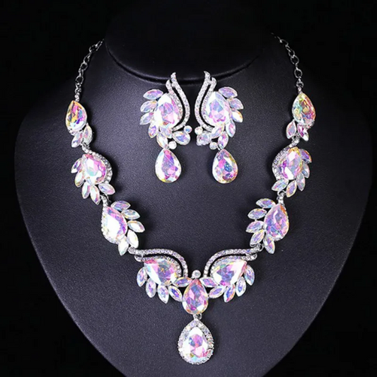 Classic Style Flower Artificial Gemstones Women's Earrings Necklace Jewelry Set - Iridescent