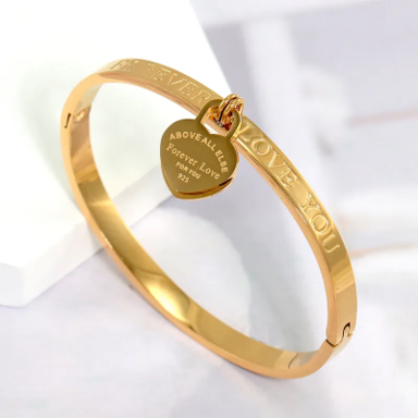 Gold Plated Heart Shape Stainless Steel Fashion Bangle Bracelet
