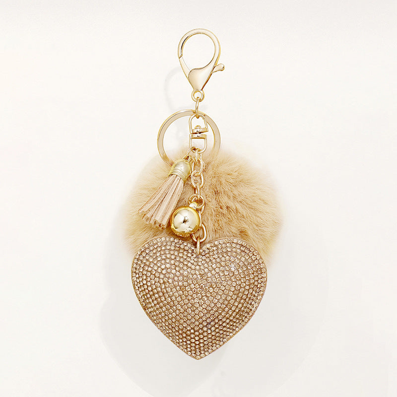 Gold Heart Rhinestone Purse Charm Keychain