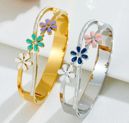 Gold Plated 18K Titanium Steel Elegant Sweet Steel Bangle Bracelet