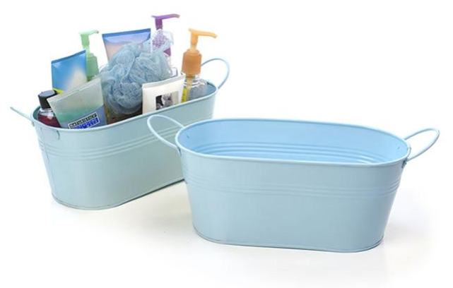 Light Blue Oval Metal Basket