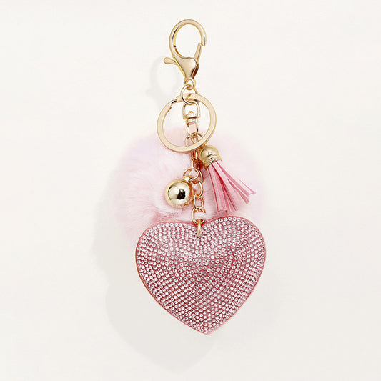 Light Pink Heart Rhinestone Purse Charm Keychain