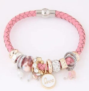 Pink Love Leatherette Bracelet