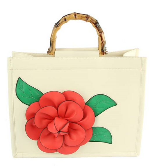 Women Flower Satchel Evening Purse Top Handle -RED