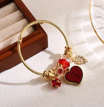 Red Heart Bangle Bracelet