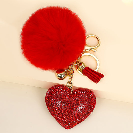 Red Heart Rhinestone Purse Charm Keychain