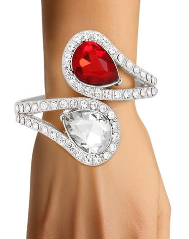 Red and Clear Teardrop Crystal Cuff Bracelet