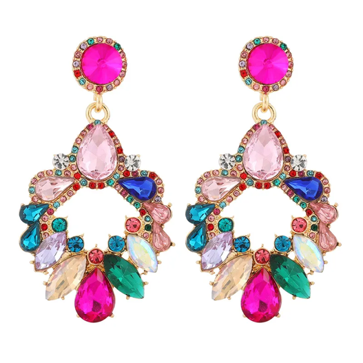 Retro Flower Rhinestone Inlay Rhinestones Women's Drop Earrings