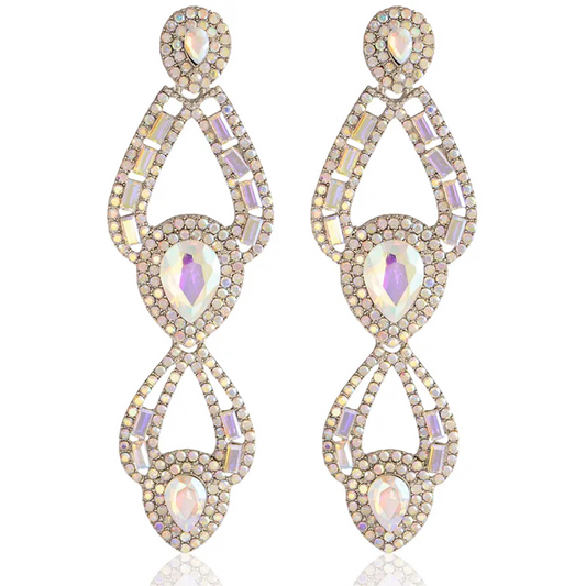 Drop-Shaped Exaggerated Long Rhinestones Earrings - Iridescent