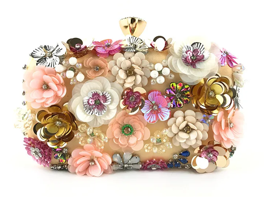 Gold Satin Flower Square Evening Bags