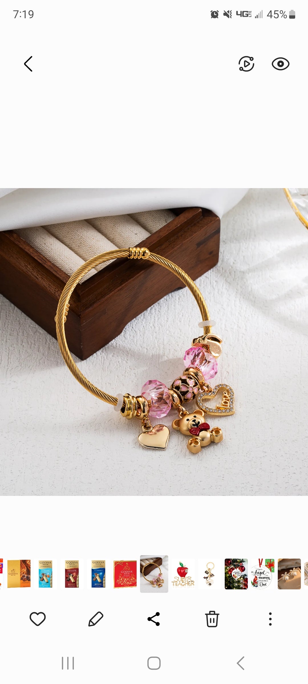 Pink Teddy Bear Charm Bracelet