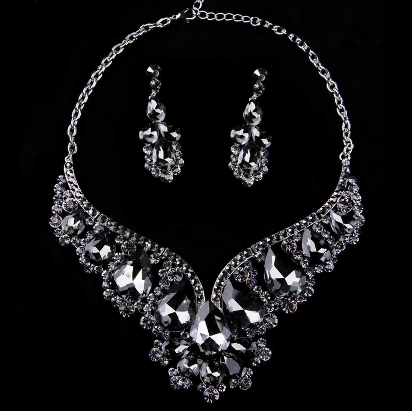 Maximalism Shiny Water Droplets Rhinestones Women's Jewelry Set _ BLACK