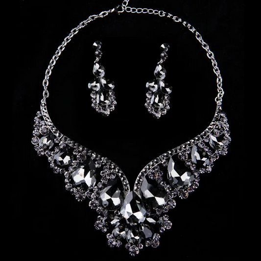 Maximalism Shiny Water Droplets Rhinestones Women's Jewelry Set _ BLACK