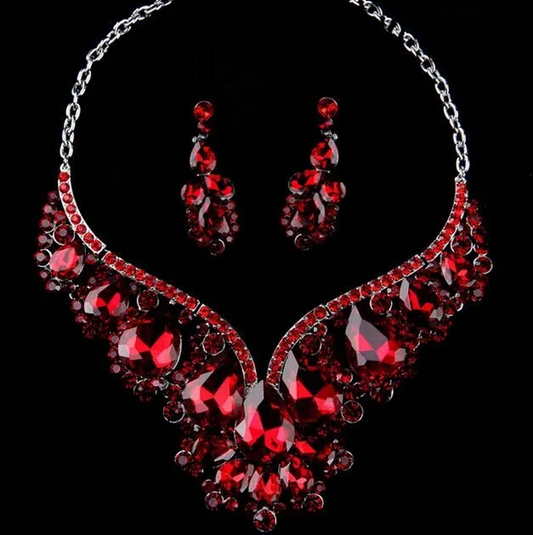 Maximalism Shiny Water Droplets Rhinestones Women's Jewelry Set _ RED