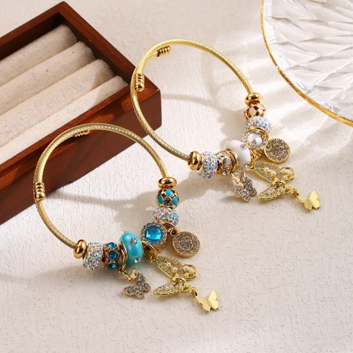 Cute Round Butterfly Stainless Steel Alloy Rhinestones Bracelet