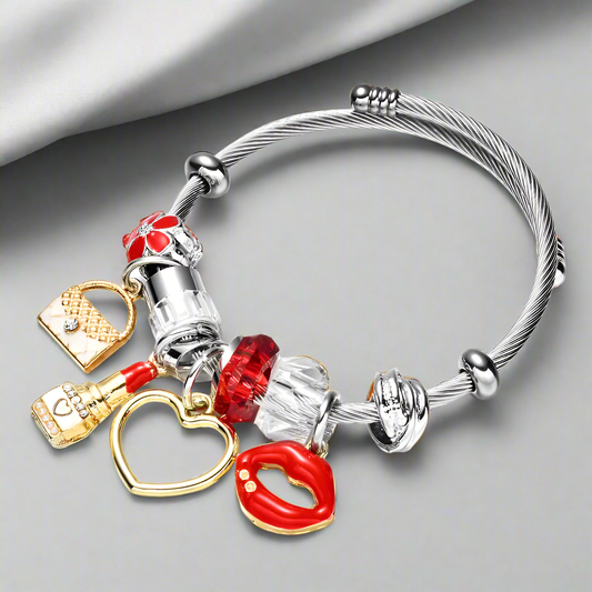 Fashion Heart Shape Titanium Steel Inlay Zircon Bangle Bracelet