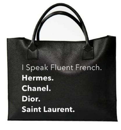 I Speak Fashion MODERN VEGAN TOTE - Fluent French (Tan)
