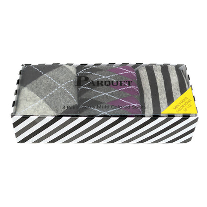 Fancy Multi Colored Socks Striped Gift Box (3 Pairs in Box) - Purple