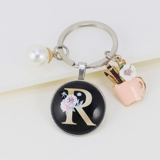 Letter R Floral Keychain