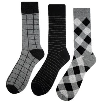 Men's Casual Fancy Crew Socks - Black and Gray